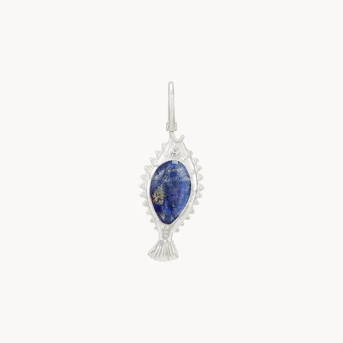 Sun-drenched Chain and Charm Bundle in sterling silver with lapis lazuli and braided cord, alternate angle detail view