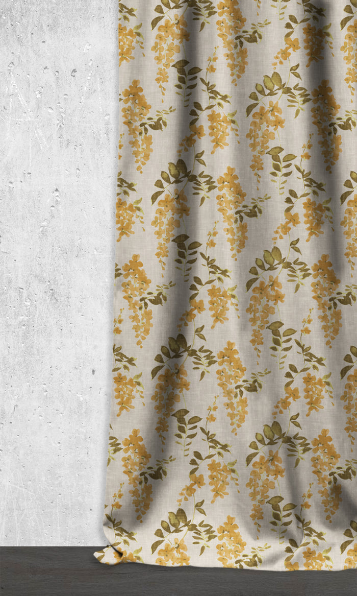 Dimout Floral Curtains (Honey Yellow/ Grey)