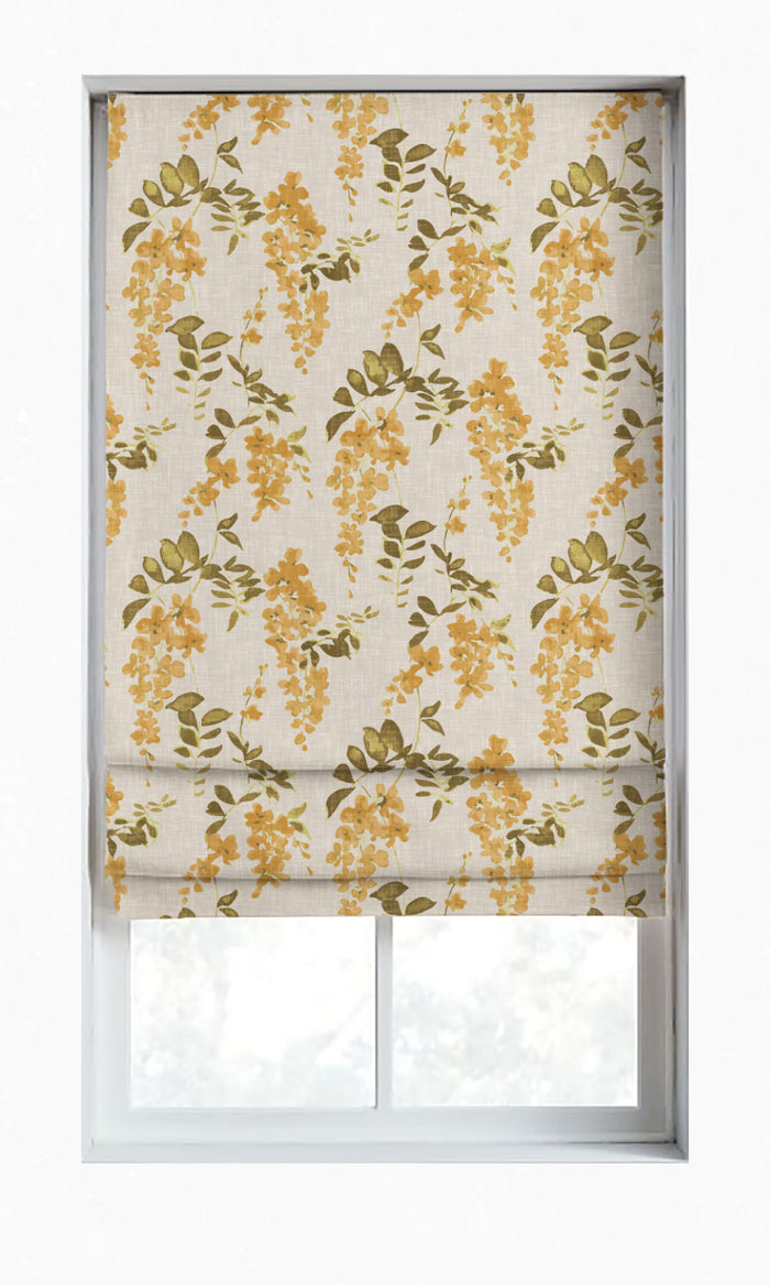 Dimout Floral Curtains for Living, Bedroom, Kitchen, Bathroom (Honey Yellow/ Grey)