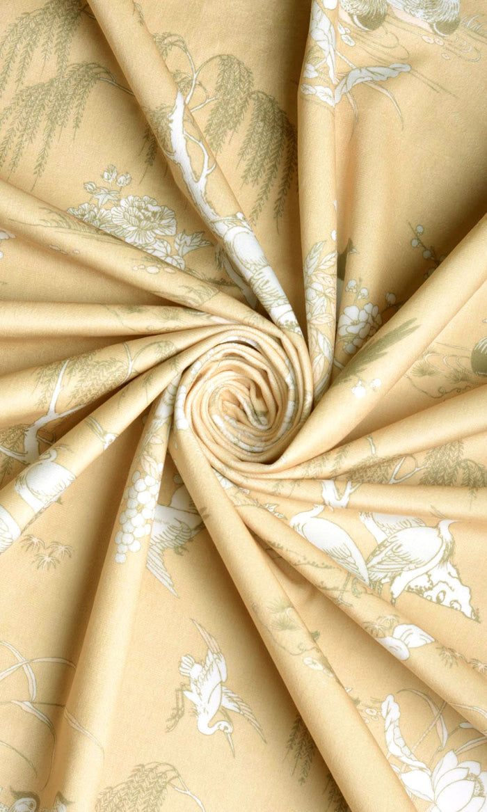 Chinoiserie Toile Velvet Fabric By the Metre for Curtains & Drapes (Yellow)