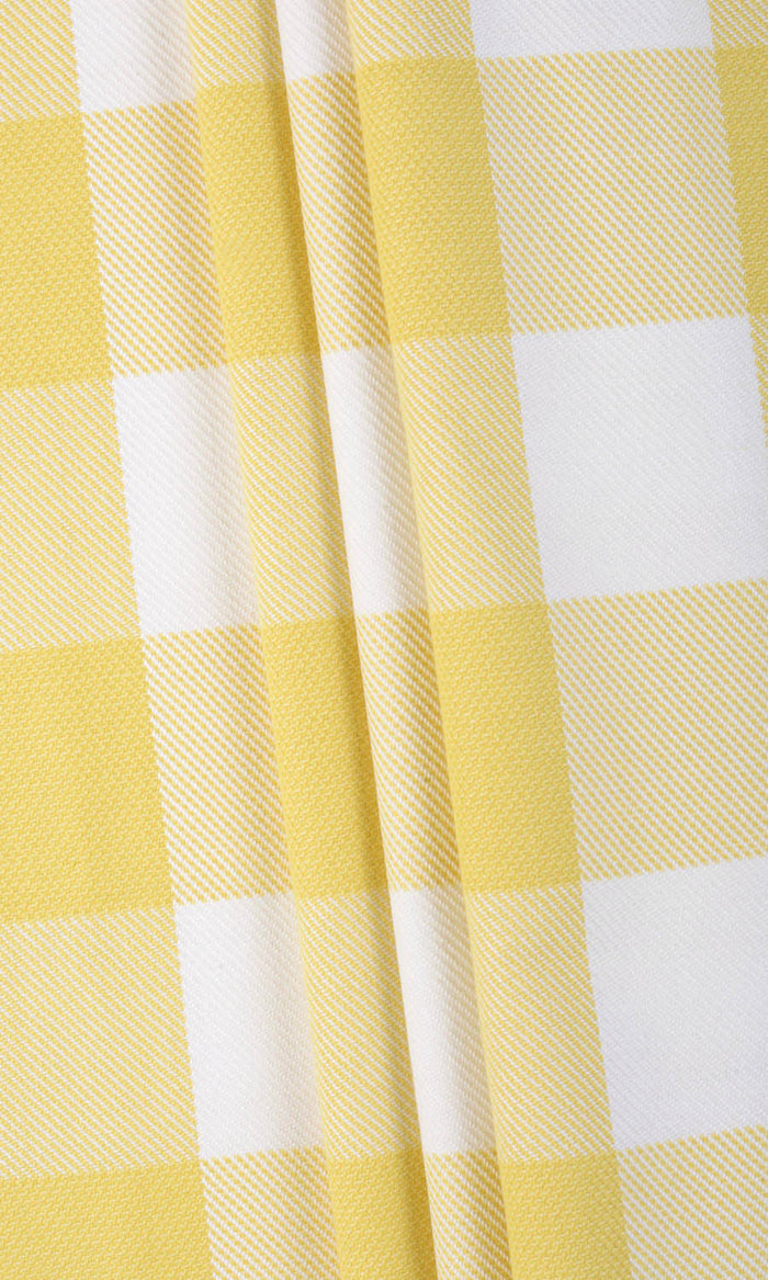 Buffalo Check Pinch Pleat, Rod Pocket, Eyelet Curtains (Lemon Yellow/ White)
