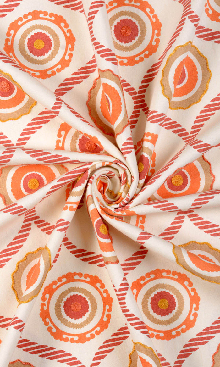 Printed Cotton Curtains / Drapes / Window Drapery Panels (Red/ Orange/ White)
