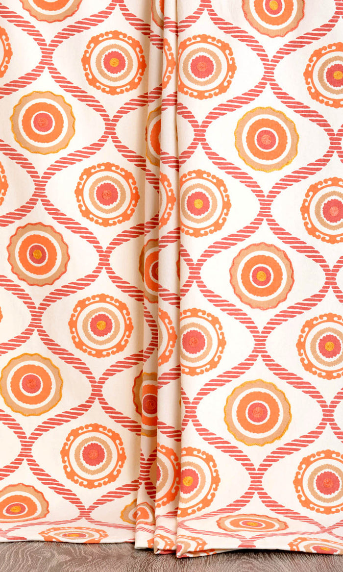 Printed Cotton Made-to-Measure Curtains (Red/ Orange/ White)