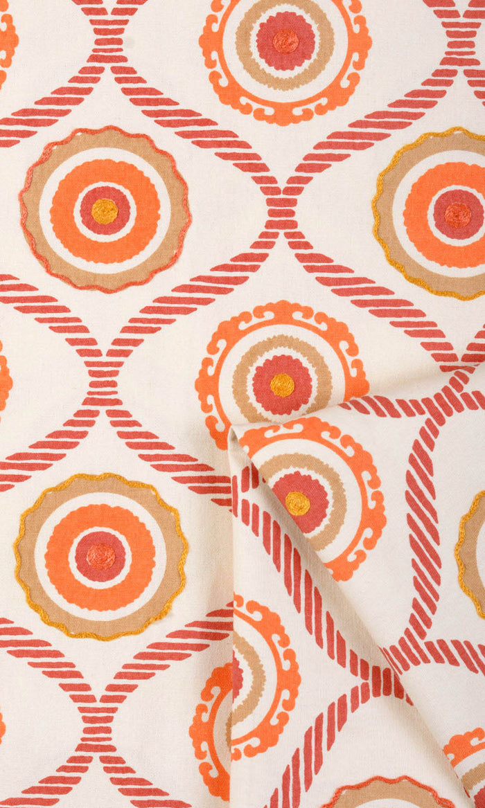 Printed Cotton Any Size Style Curtains (Red/ Orange/ White)