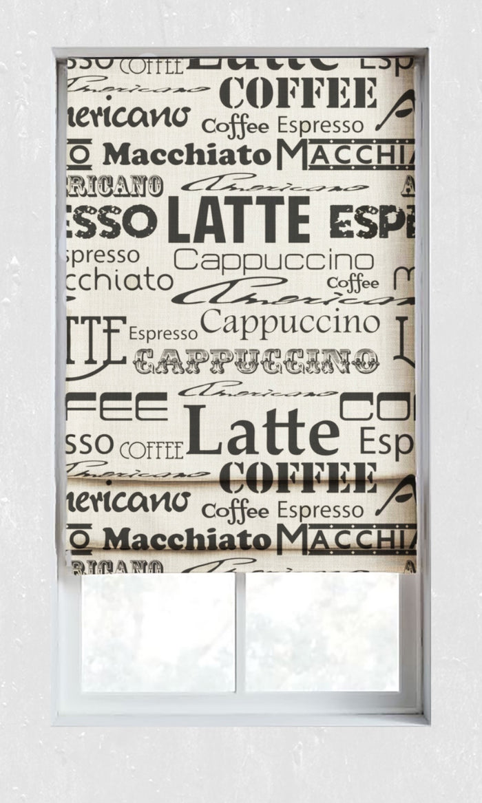Coffee Themed Drapes for Living, Bedroom, Kitchen, Bathroom (Black/ Milky White)