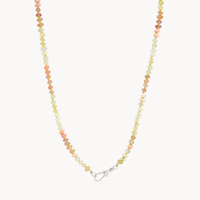 Sunset Multicolor Beaded Mood Necklace in sterling silver with diamonds, alternate angle detail view
