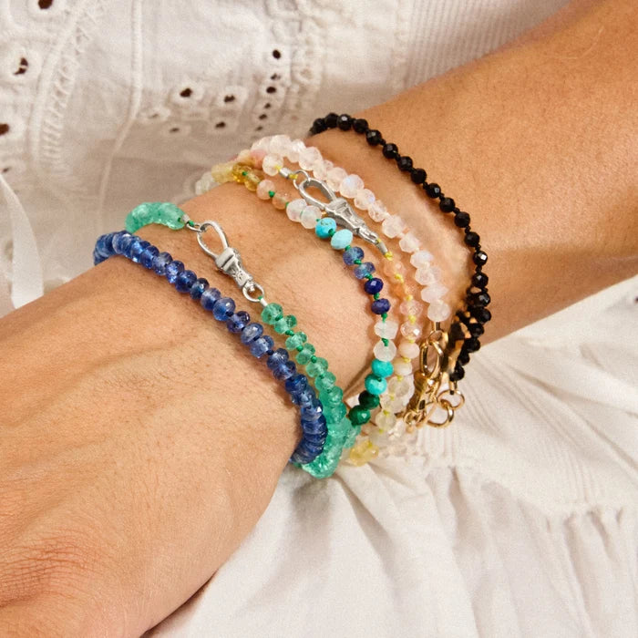 Sunset Multicolour Beaded Mood Bracelet in sterling silver with brilliant diamonds, shown worn on hand
