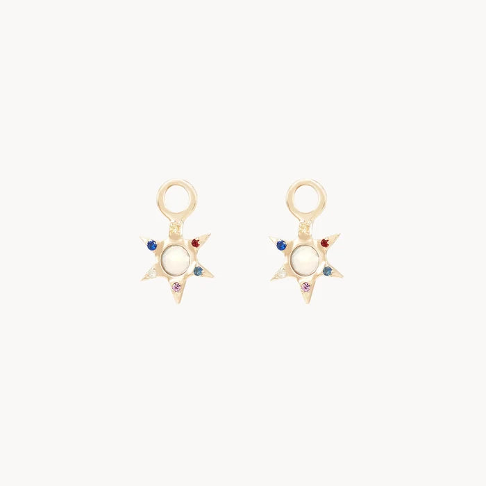 Sunspire Opal Earring Charm in 10k yellow gold with opal and sapphire gemstones