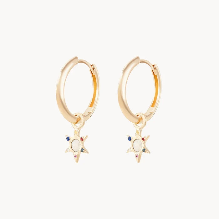 Sunspire Opal Earring Charm in 10k yellow gold with opal and sapphire gemstones, alternate angle detail view
