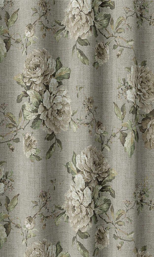 Country Floral Pinch Pleat, Rod Pocket, Eyelet Curtains (Warm Grey)