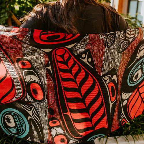 Sustaining Our Future indigenous art shawl by Kwiaahwah Jones Canada