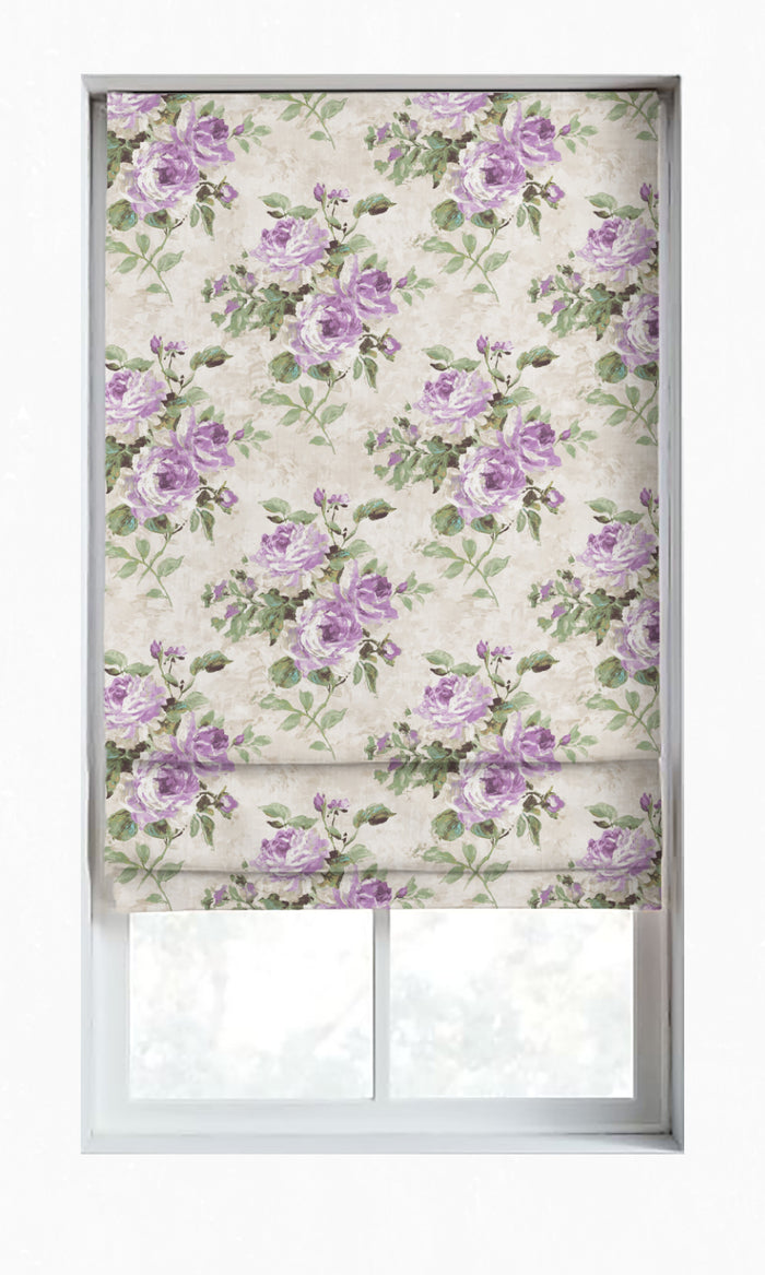 Dimout Floral Drapery for Living, Bedroom, Kitchen, Bathroom (Purple/ Ivory/ Grey)