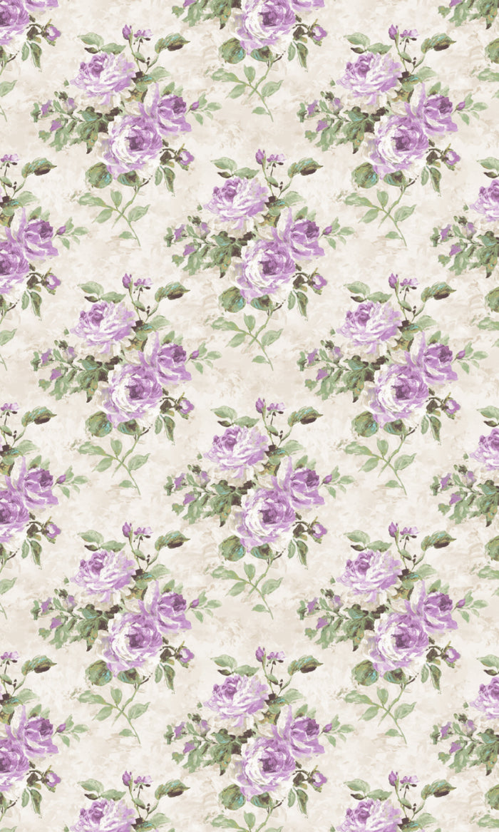 Dimout Floral Pinch Pleat, Rod Pocket, Eyelet Curtains (Purple/ Ivory/ Grey)