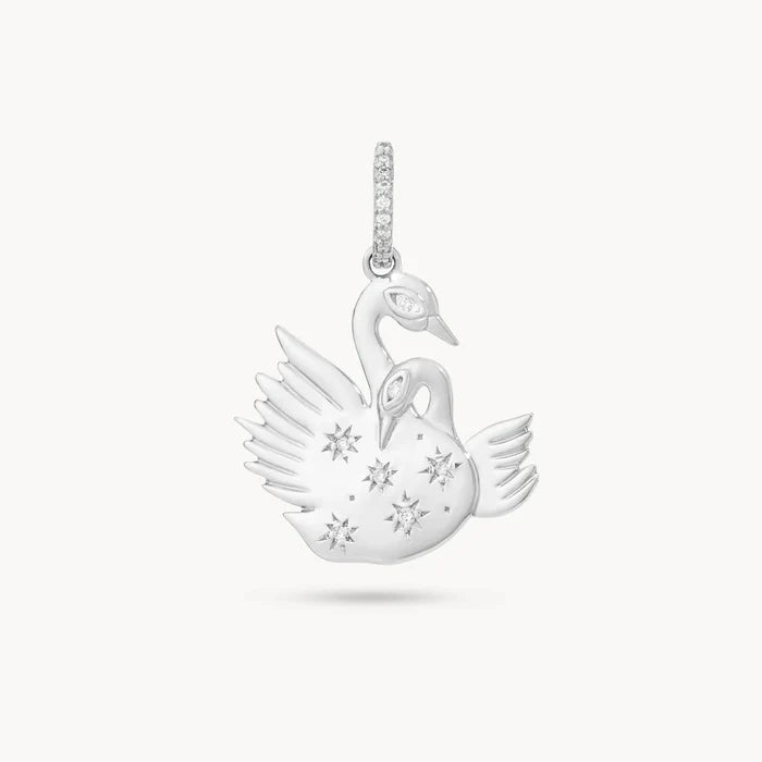 swan mama charm - sterling silver, diamonds