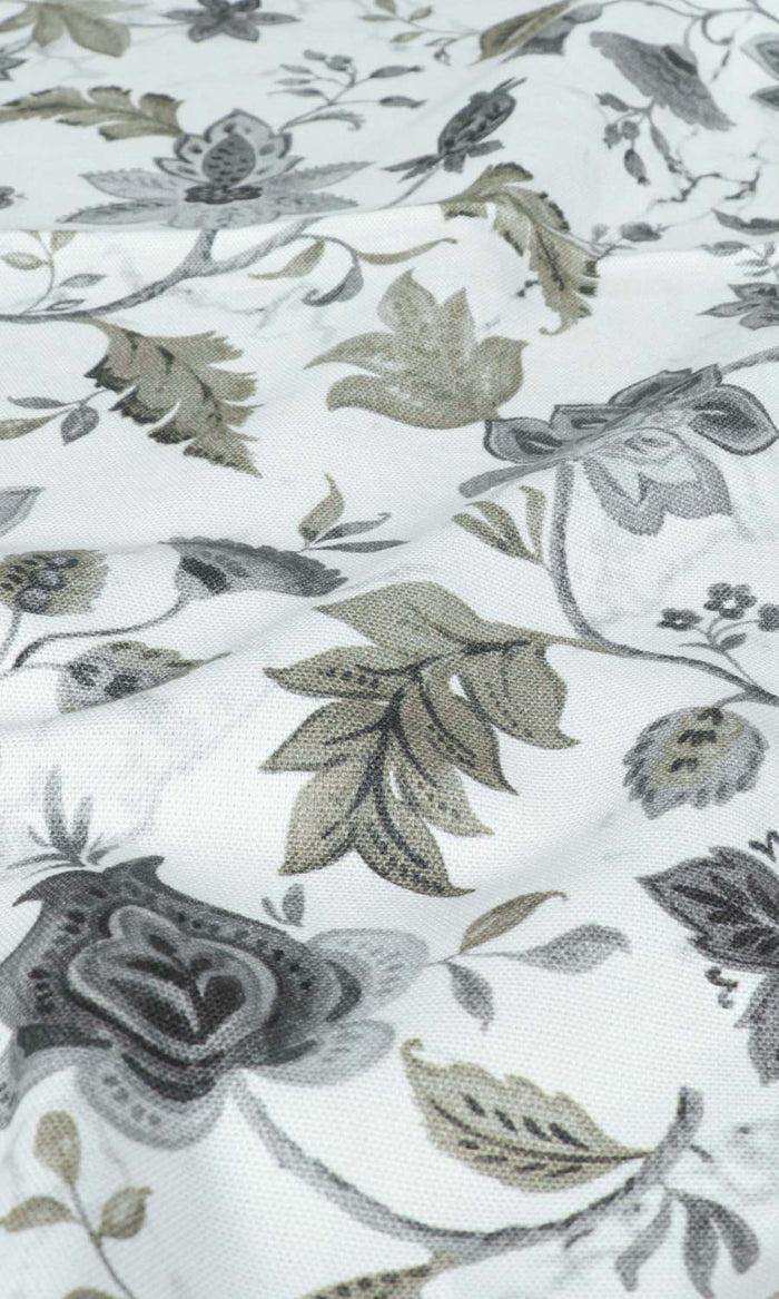 Floral Cotton Home Textile Fabric Material By the Metre (White/ Grey/ Beige)