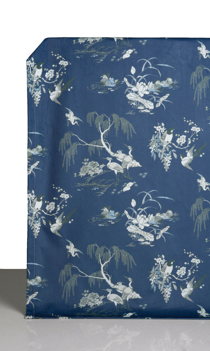 Chinoiserie Toile Velvet Window Treatments Fabric By the Metre (Navy Blue)