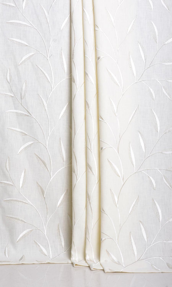 Floral Embroidery Home Décor Fabric By the Metre (White/ Cream)
