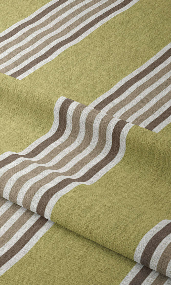 Striped Curtains for Living, Bedroom, Kitchen, Bathroom (Chartreuse Green/ Brown)