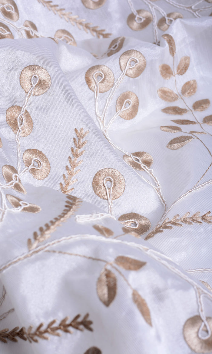 Nature Inspired Sheer Drapes for Living, Bedroom, Kitchen, Bathroom (White/ Golden Beige)