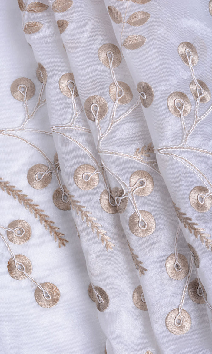 Nature Inspired Sheer Pinch Pleat, Rod Pocket, Eyelet Curtains (White/ Golden Beige)