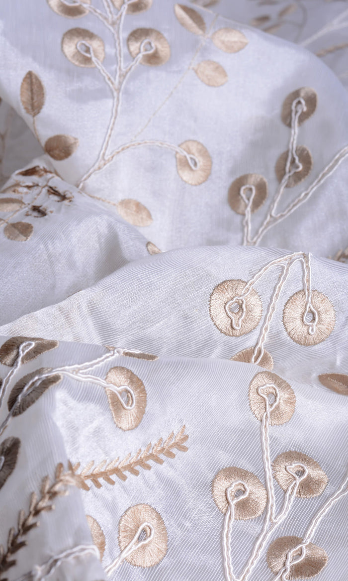 Nature Inspired Sheer Curtains / Drapes / Window Drapery Panels (White/ Golden Beige)