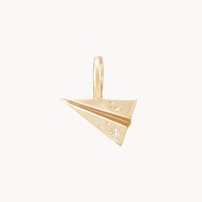 Take Flight Paper Plane Charm in 10k yellow gold with brilliant diamond