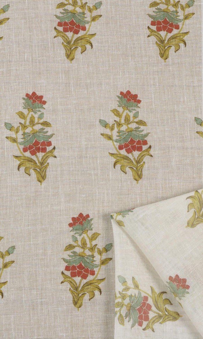 Sheer Floral Window Treatments Fabric By the Metre (Cream/ Red/ Blue)