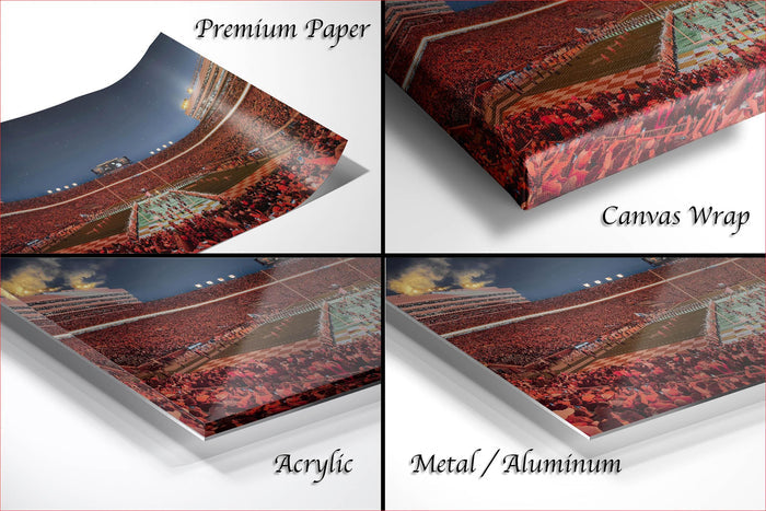 The image is a collage of four different views of a crowded stadium, showcasing the excitement and atmosphere of the event.