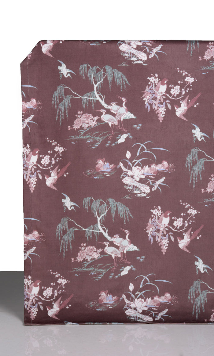 Chinoiserie Toile Velvet Window Treatments Fabric By the Metre (Burgundy Red)