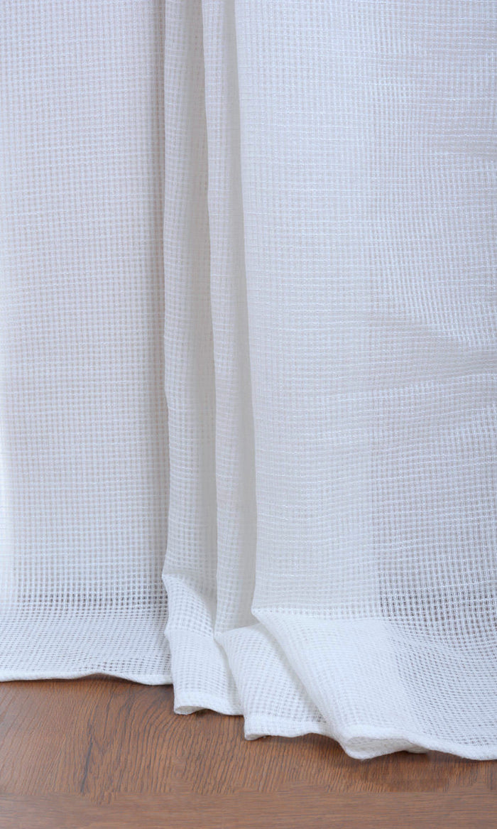 Check Weave Pure Sheer Drapes for Living, Bedroom, Kitchen, Bathroom (White)