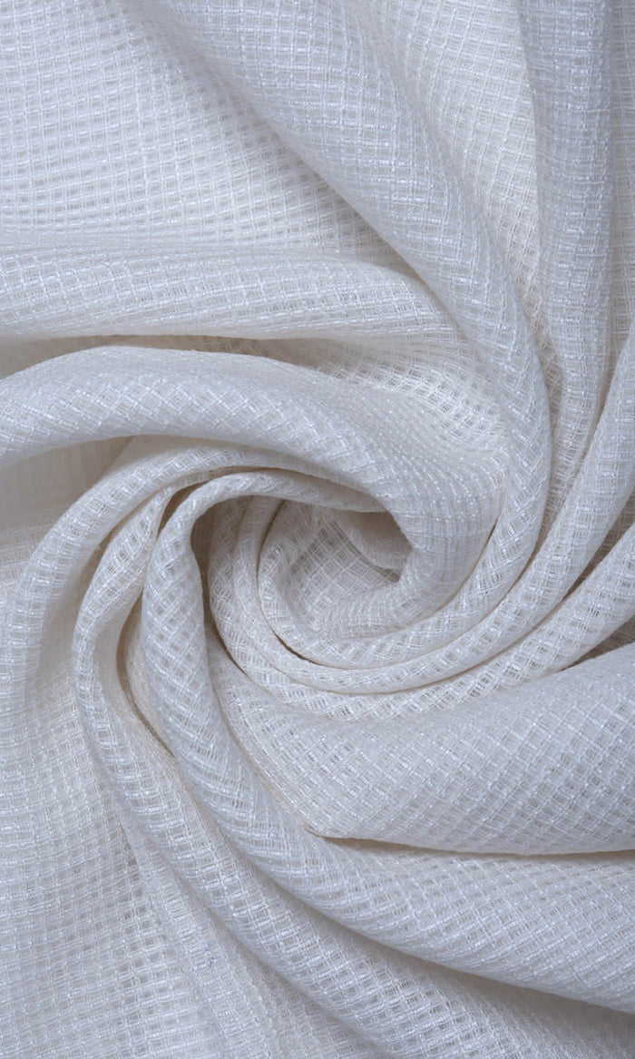 Check Weave Pure Sheer Pinch Pleat, Rod Pocket, Eyelet Curtains (White)