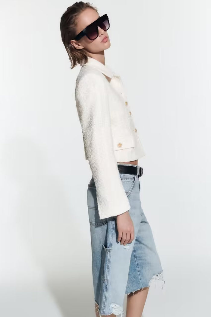 Textured Short Blazer.