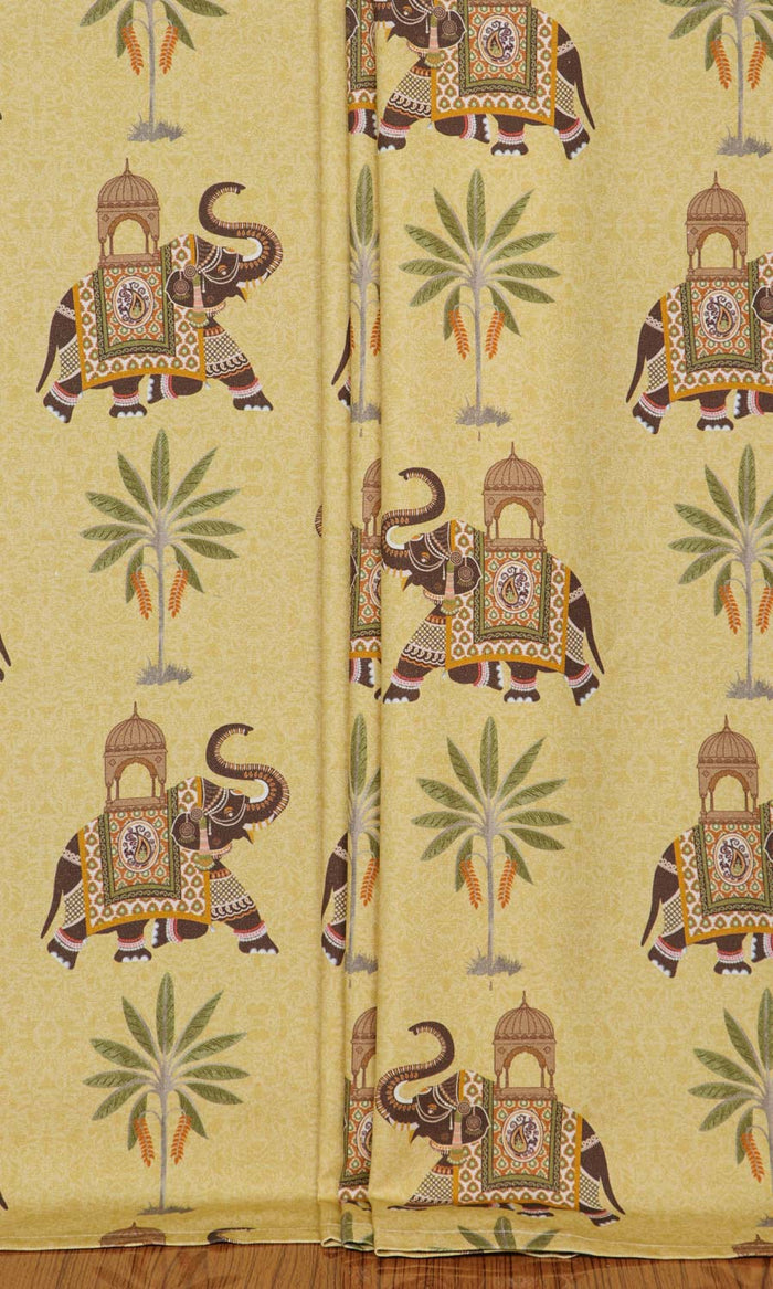Cotton Printed Window Treatments Fabric By the Metre (Mustard Yellow)