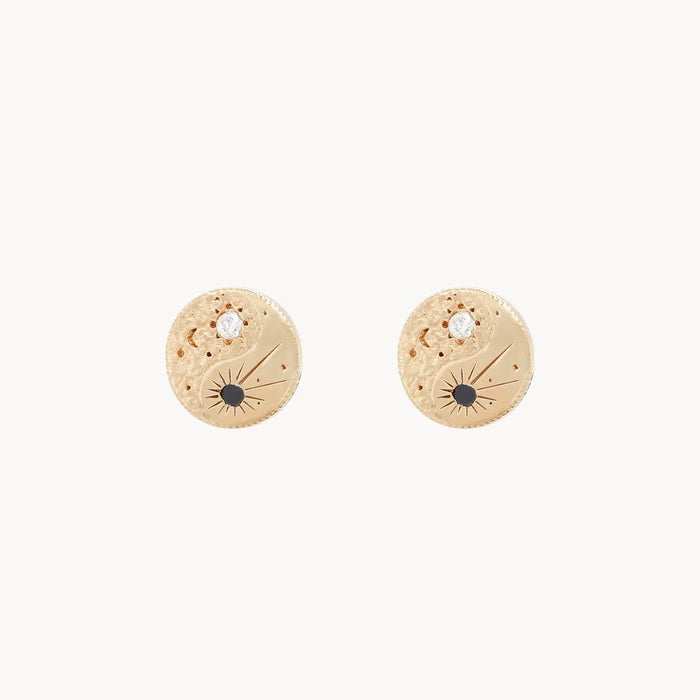 The Balance Within Yin Yang Earring in 14k yellow gold with black and white diamonds