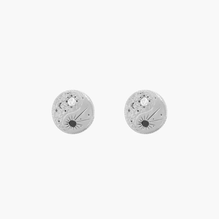 The Balance Within Yin Yang Earring in sterling silver with black spinel and moonstone