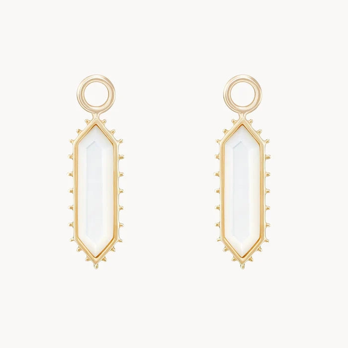The Goddess Mother of Pearl Earring Charm in 10k yellow gold with mother of pearl gemstone