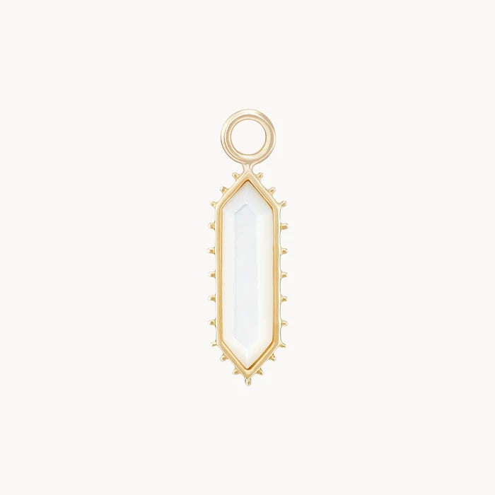 The Goddess Mother of Pearl Earring Charm in 10k yellow gold with mother of pearl gemstone, alternate angle detail view 3