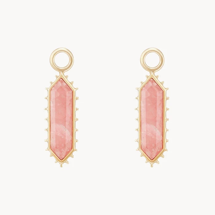The Goddess Rhodochrosite Earring Charm in 10k yellow gold with rhodochrosite gemstone