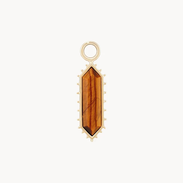 The Goddess Tiger's Eye Earring Charm in 10k yellow gold with tigers eye gemstone, alternate angle detail view 3
