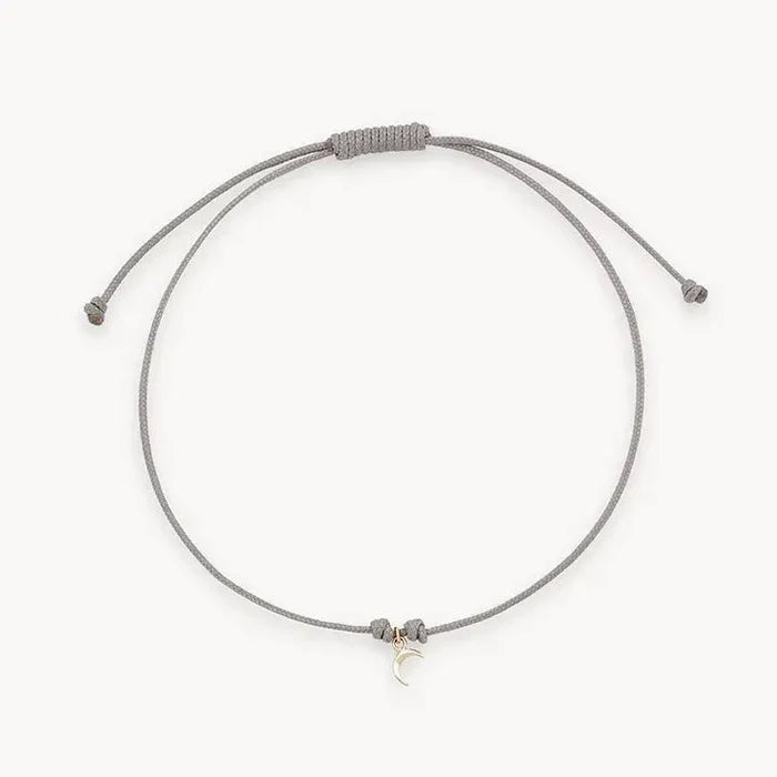The Moon Phases Contemplation Cord Bracelet in 10k yellow gold with grey cord