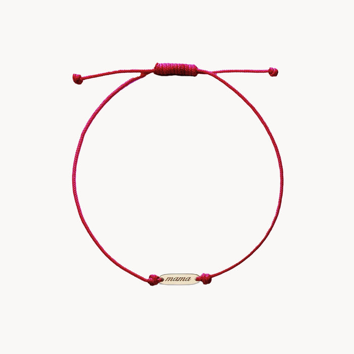 The Mother Contemplation Pink Cord Bracelet in 10k yellow gold with pink cord