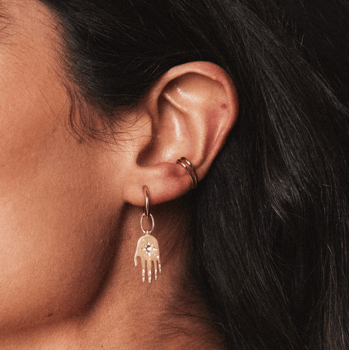 The Small Perfect Everyday Hoop in 14k yellow gold hoop, alternate angle detail view
