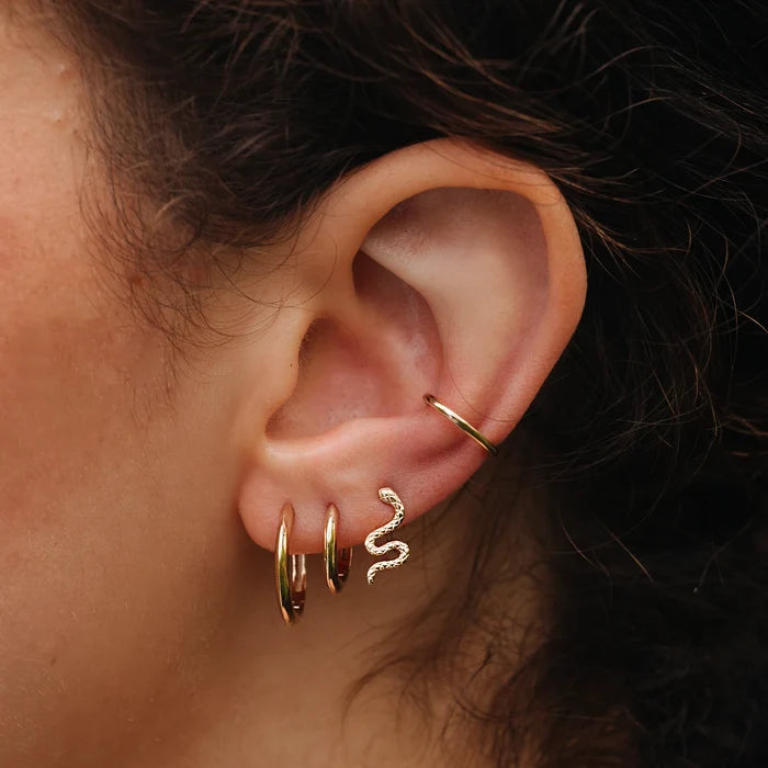 The Small Perfect Everyday Hoop in 14k yellow gold hoop, alternate angle detail view 3