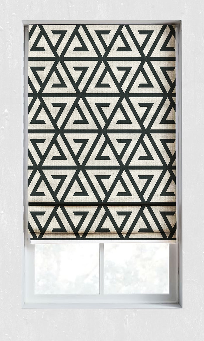 Geometrical Patterned Window Treatments Fabric By the Metre (Black/ Ivory)