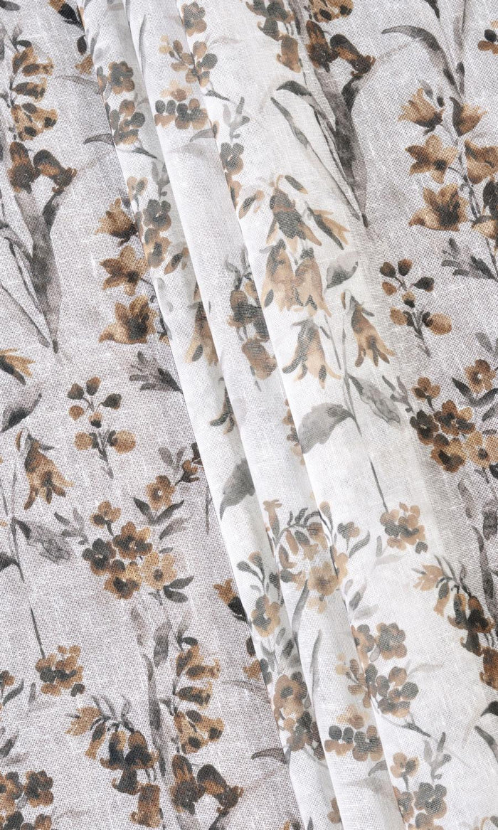 Sheer Floral Print Fabric Material By the Metre (Beige/ Brown)