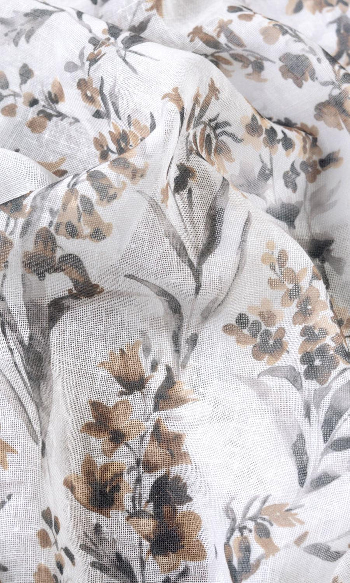Sheer Floral Print Fabric By the Metre for Curtains & Drapes (Beige/ Brown)