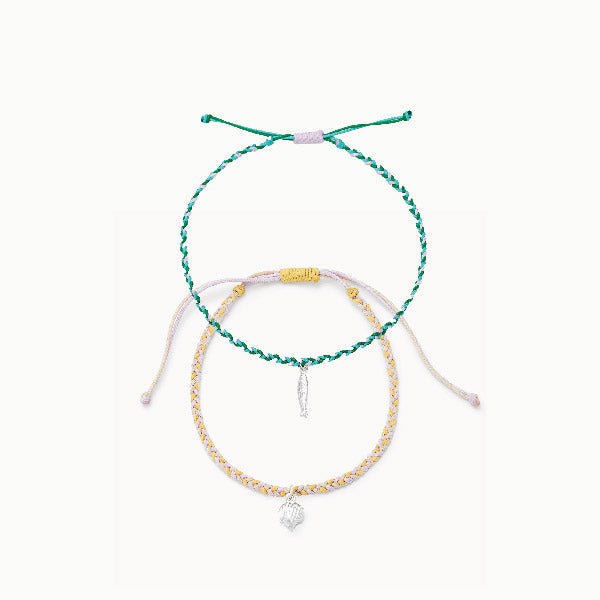tidal treasures braided anklet duo - sterling silver, braided cord on white background
