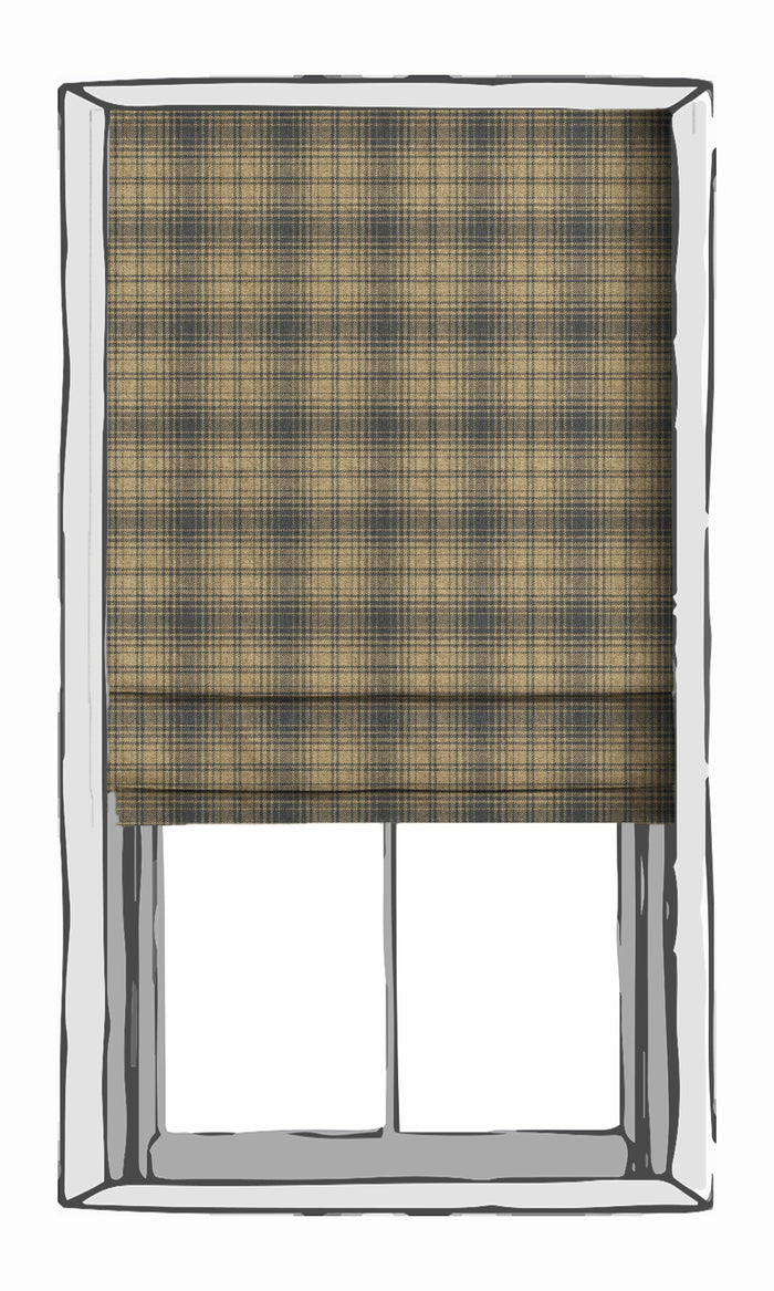 Plaid Drapery for Living, Bedroom, Kitchen, Bathroom (Yellow & Navy Blue/Grey)