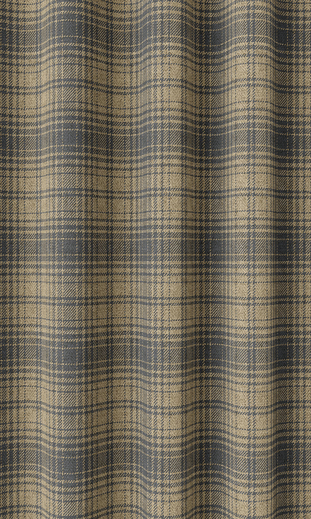 Plaid Pinch Pleat, Rod Pocket, Eyelet Curtains (Yellow & Navy Blue/Grey)