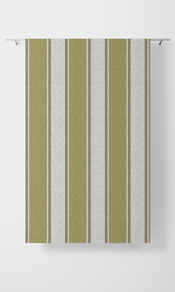 Modern Striped Print Pinch Pleat, Rod Pocket, Eyelet Curtains (Green/ Brown)